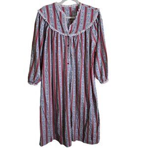 Lanz Classic Tyrolean Cotton Flannel Nightgown Red White Size L